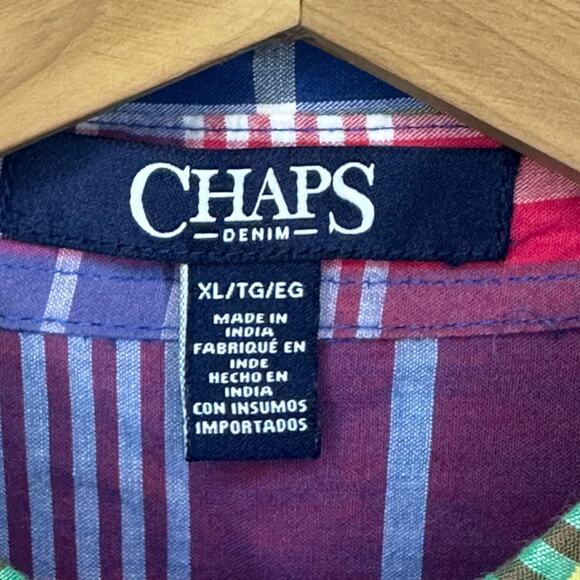 Chaps Denim Womens XL Colorful Multicolor Plaid Light Long Sleeve Button Up - Picture 2 of 7